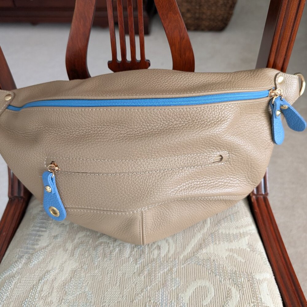 Faux Leather Crossbody Bag with Blue Accents